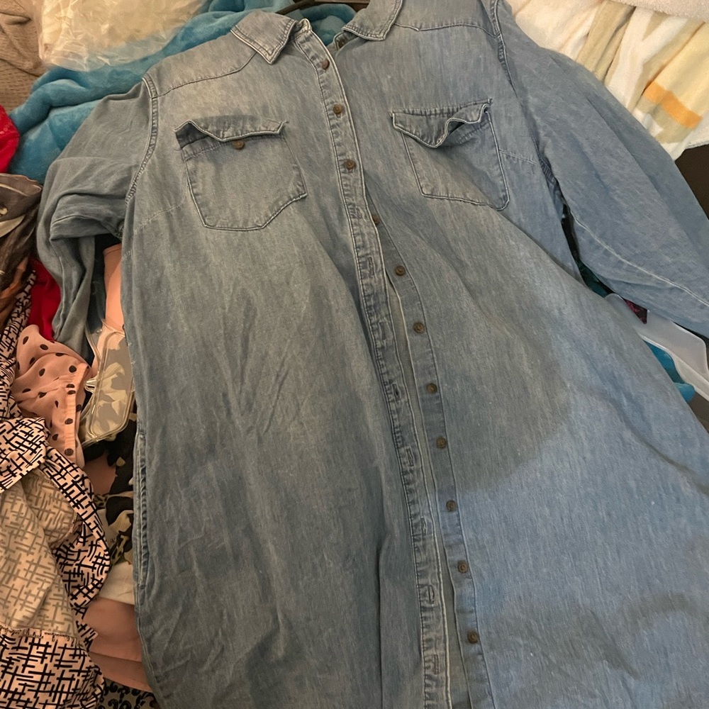 Merona jean dress, long sleeve with pockets XXL great condition missing belt